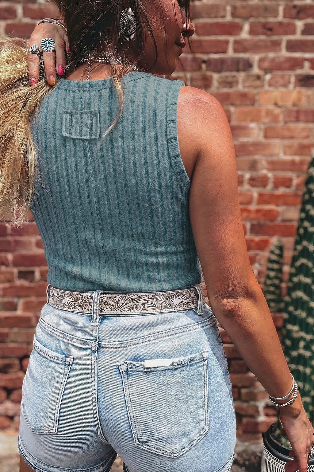 Camel Mineral Wash Ribbed Tank