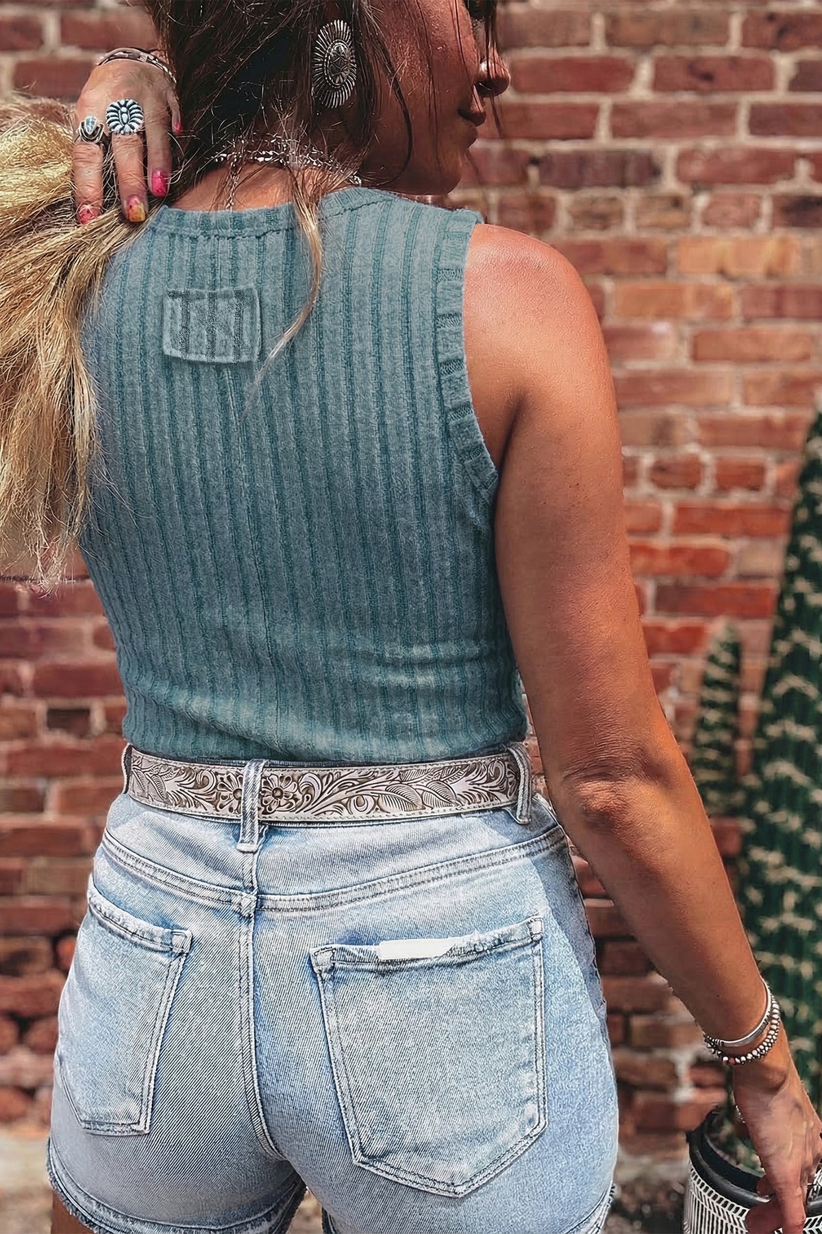 Camel Mineral Wash Ribbed Tank