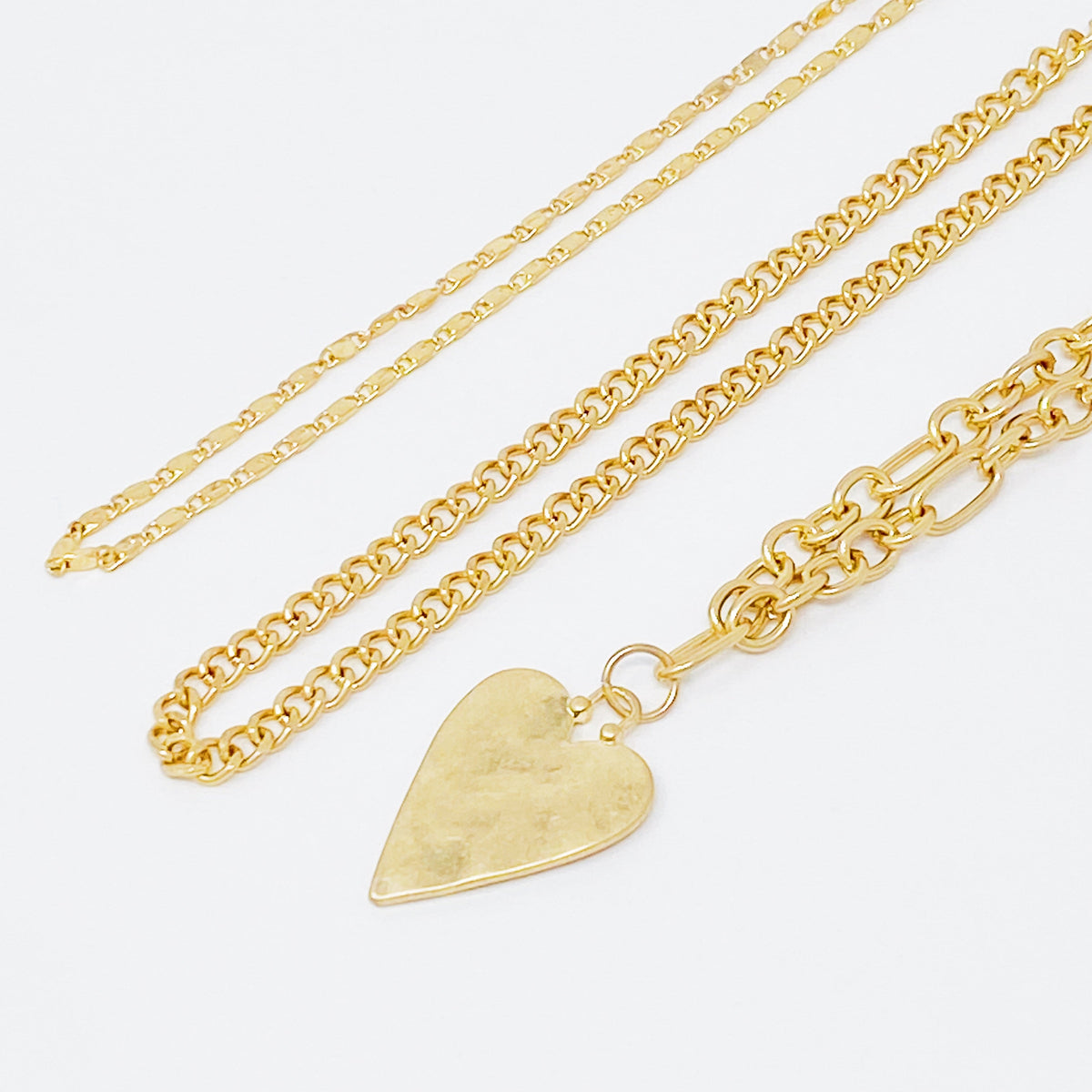 Gold Heart Layered Necklace Set