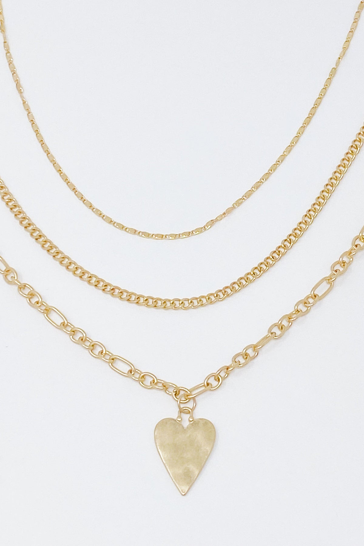 Gold Heart Layered Necklace Set