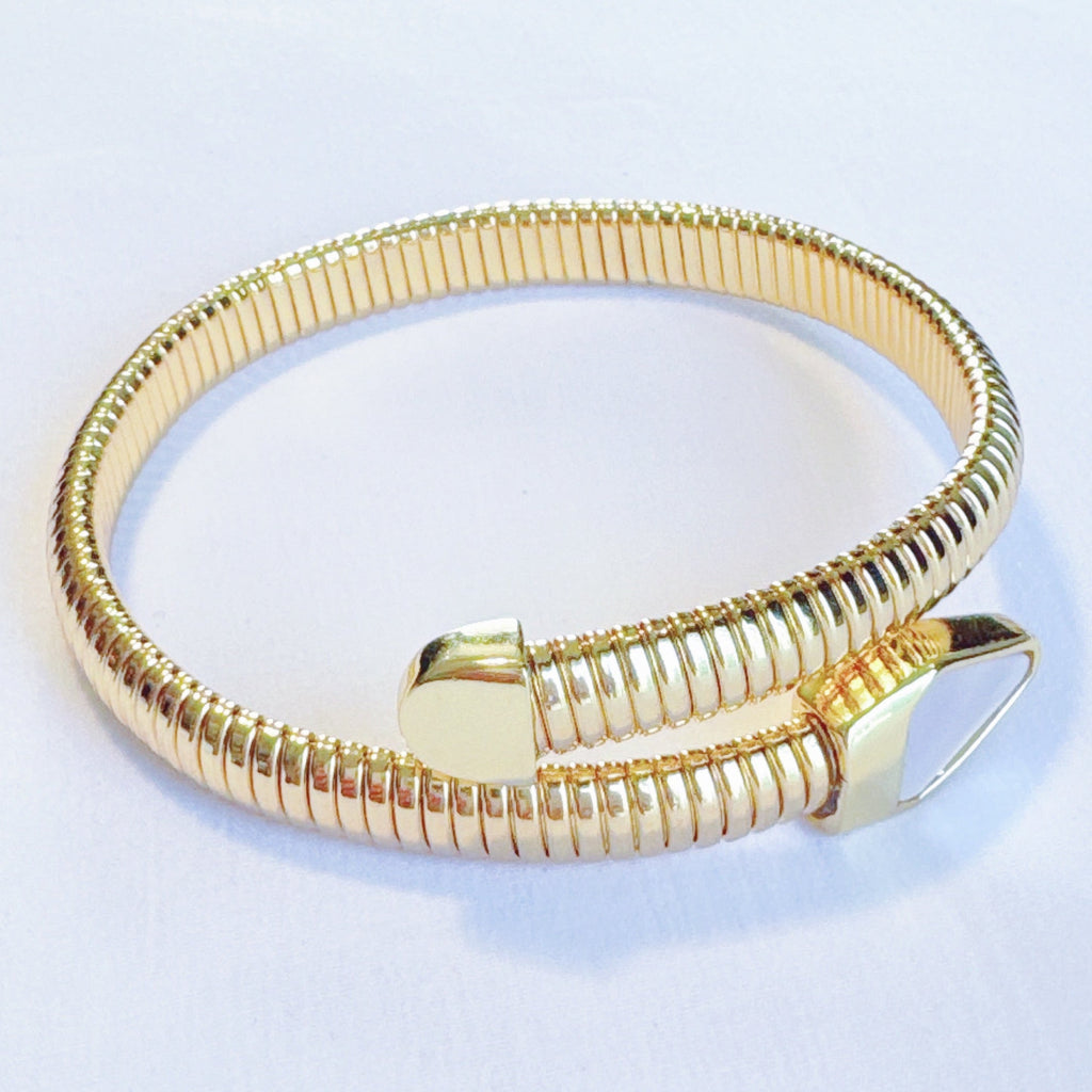 Gold Coil Stone Bangle Bracelet