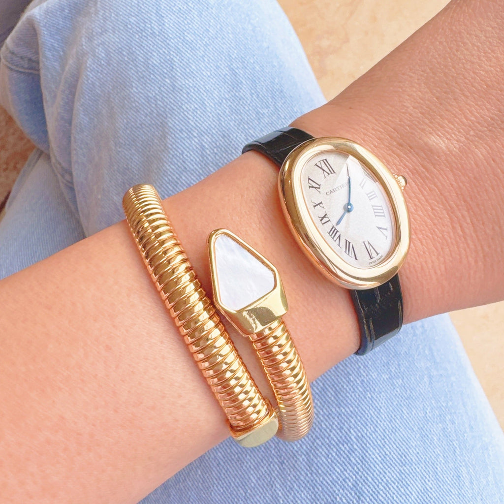 Gold Coil Stone Bangle Bracelet