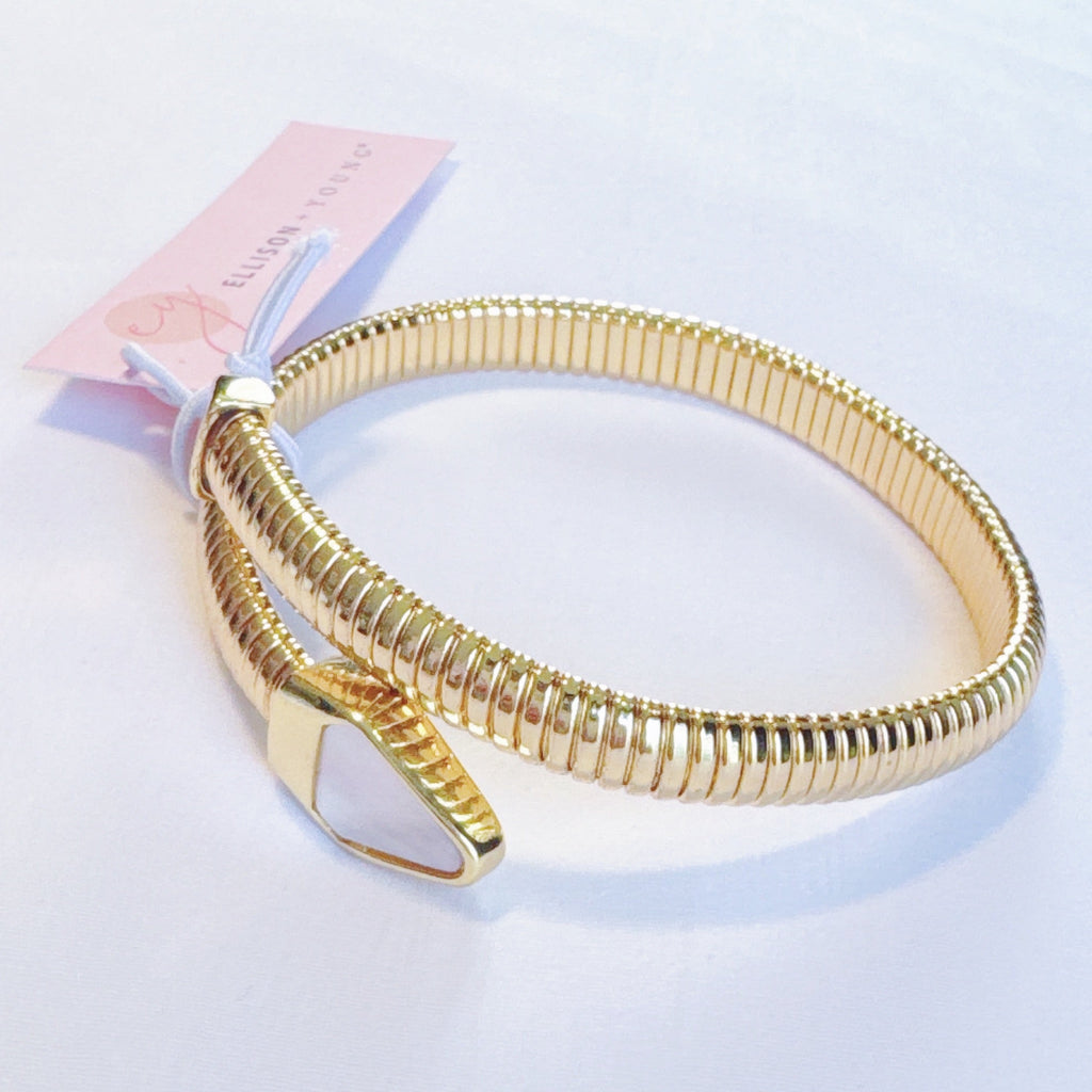 Gold Coil Stone Bangle Bracelet