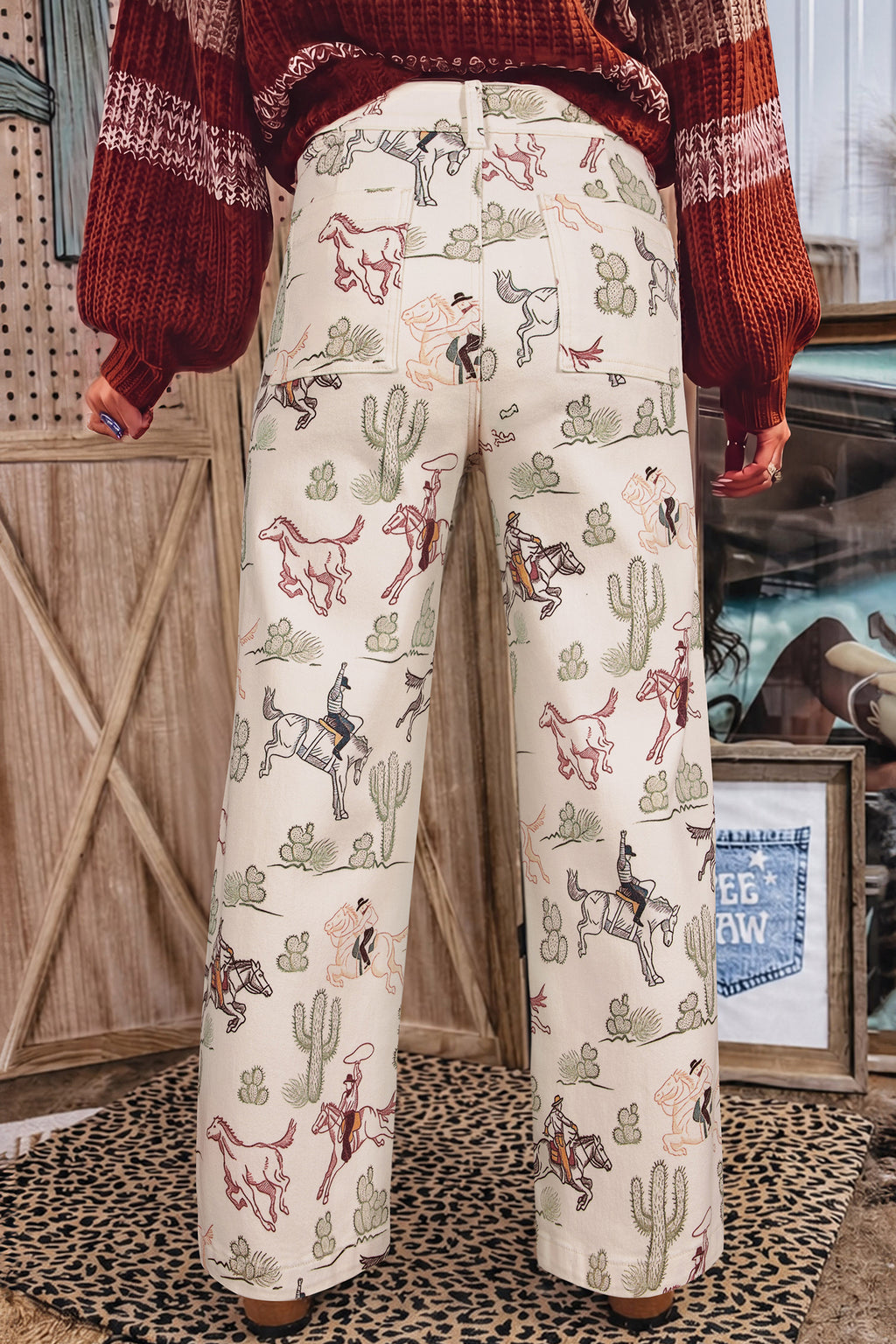 Western Print Straight Leg Jeans