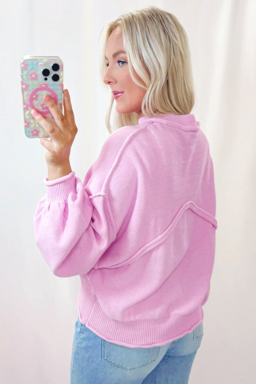 Blush Raw Edge Knit Sweater