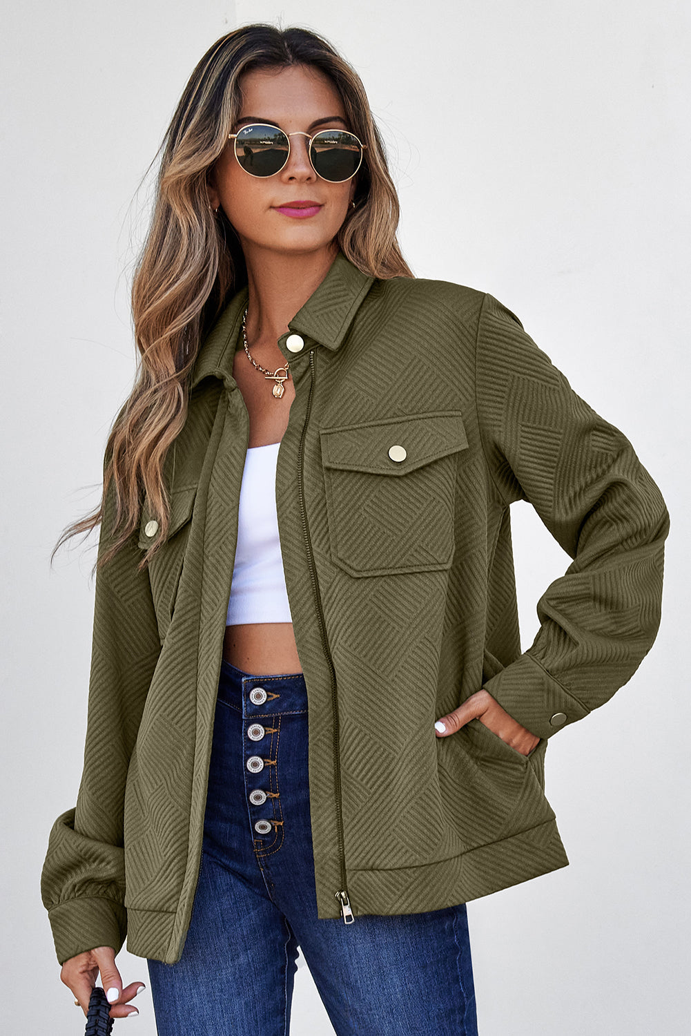 Remi Olive Zip-Up Utility Jacket
