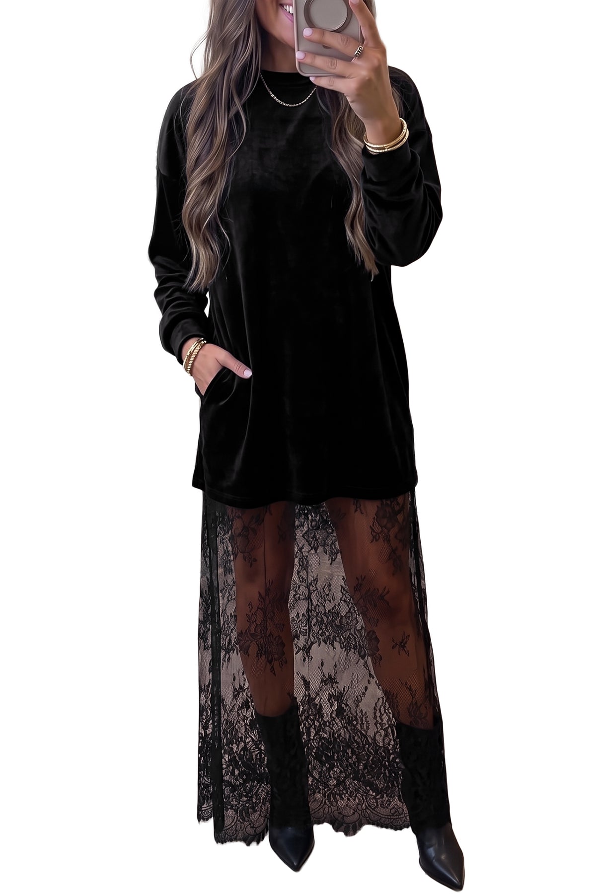 Midnight Velvet Lace Maxi Dress