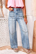 Studded Frayed Wide-Leg Jeans