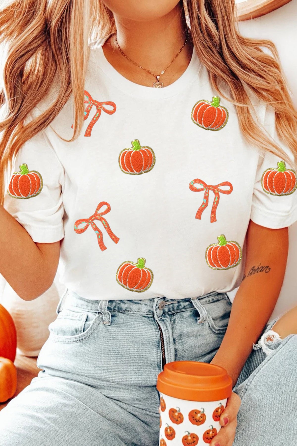 Sequin Pumpkin Bow Graphic Tee