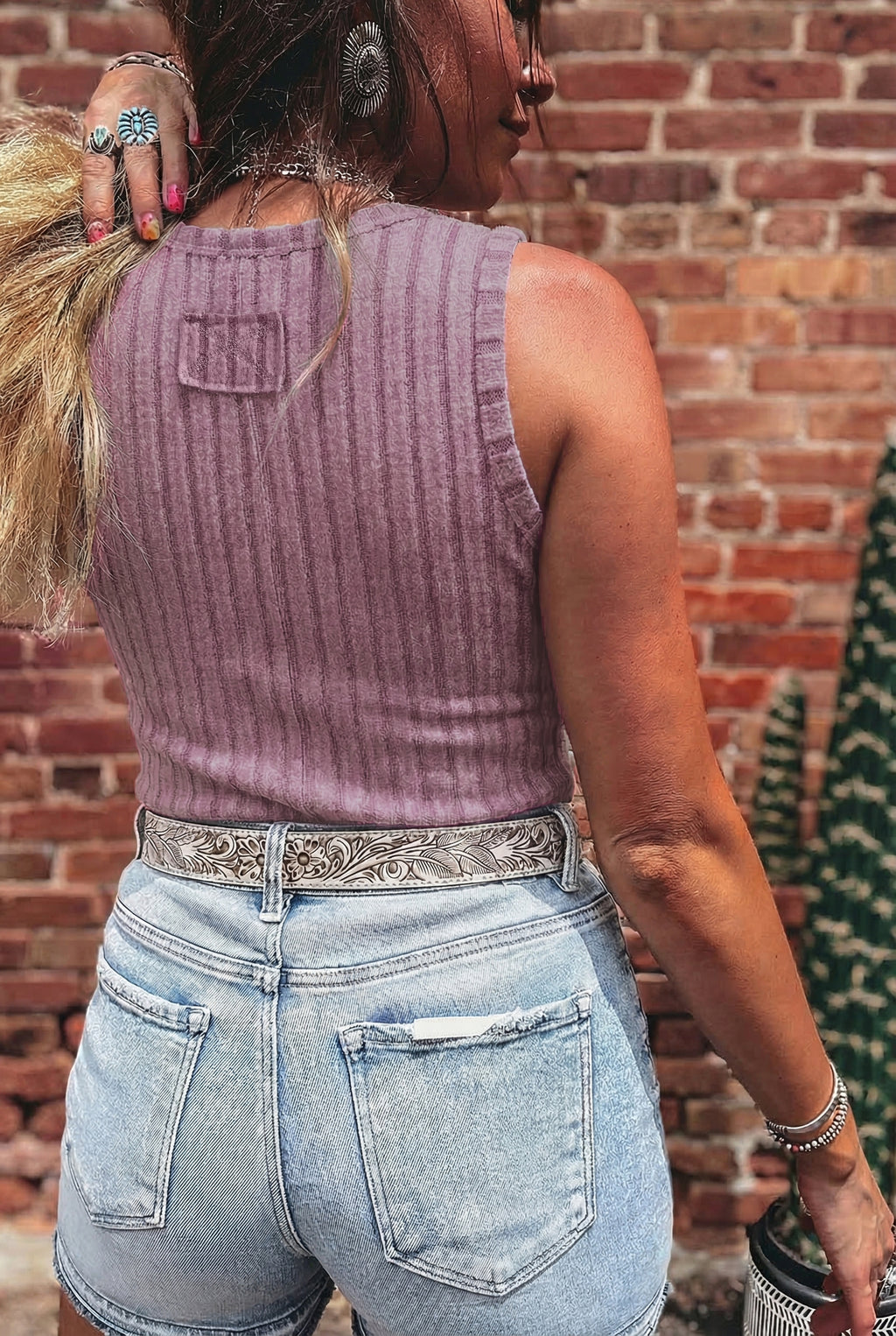 Camel Mineral Wash Ribbed Tank