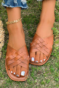 Coffee Woven Cross Strap Slides