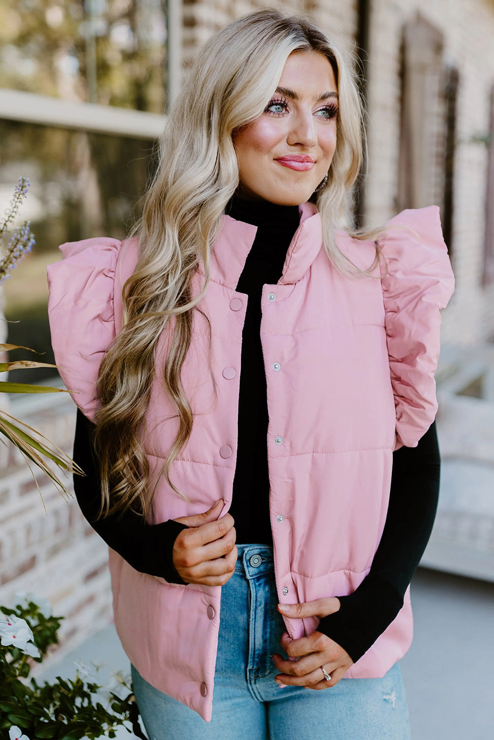 Blush Pink Ruffle Puffer Vest