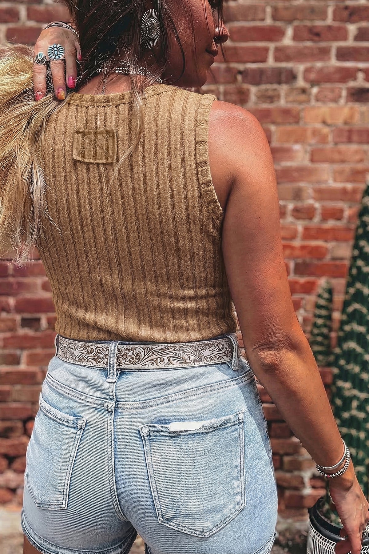 Camel Mineral Wash Ribbed Tank