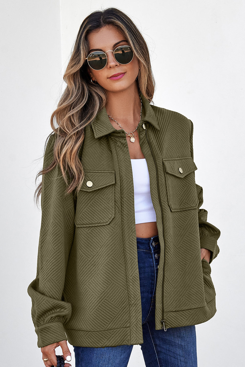 Remi Olive Zip-Up Utility Jacket