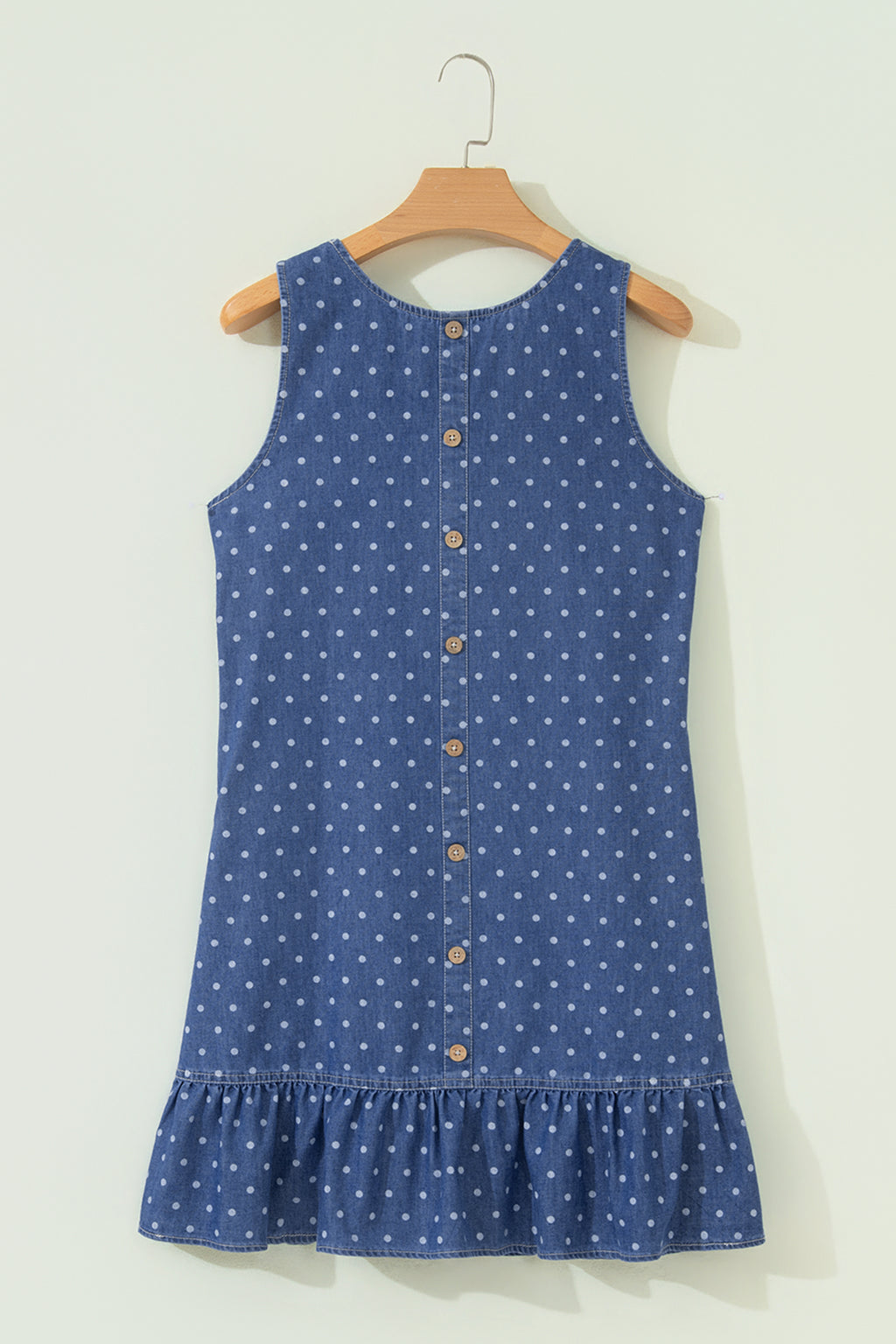 Polka Dot Denim Ruffle Mini Dress