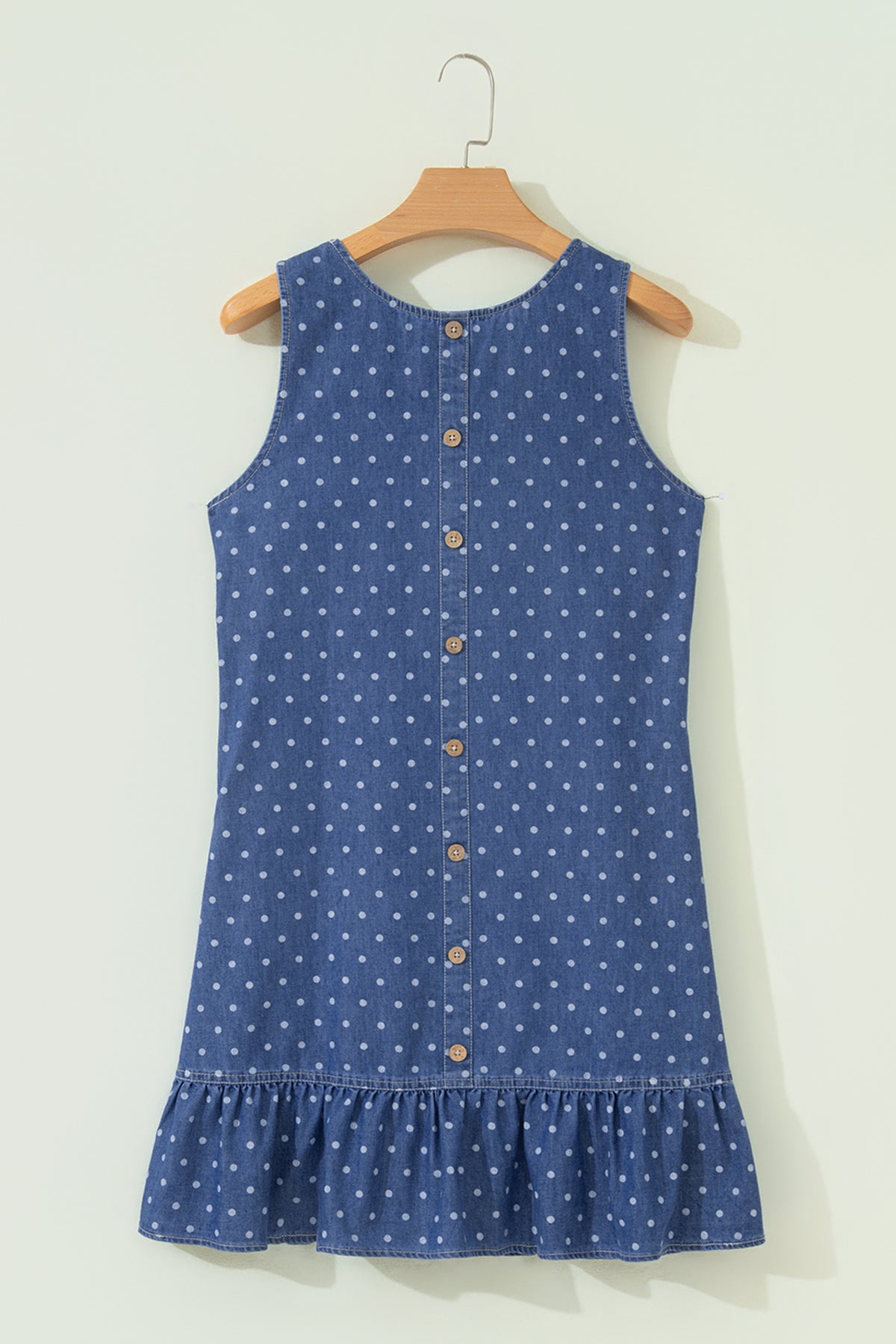 Polka Dot Denim Ruffle Mini Dress