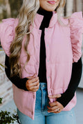 Blush Pink Ruffle Puffer Vest