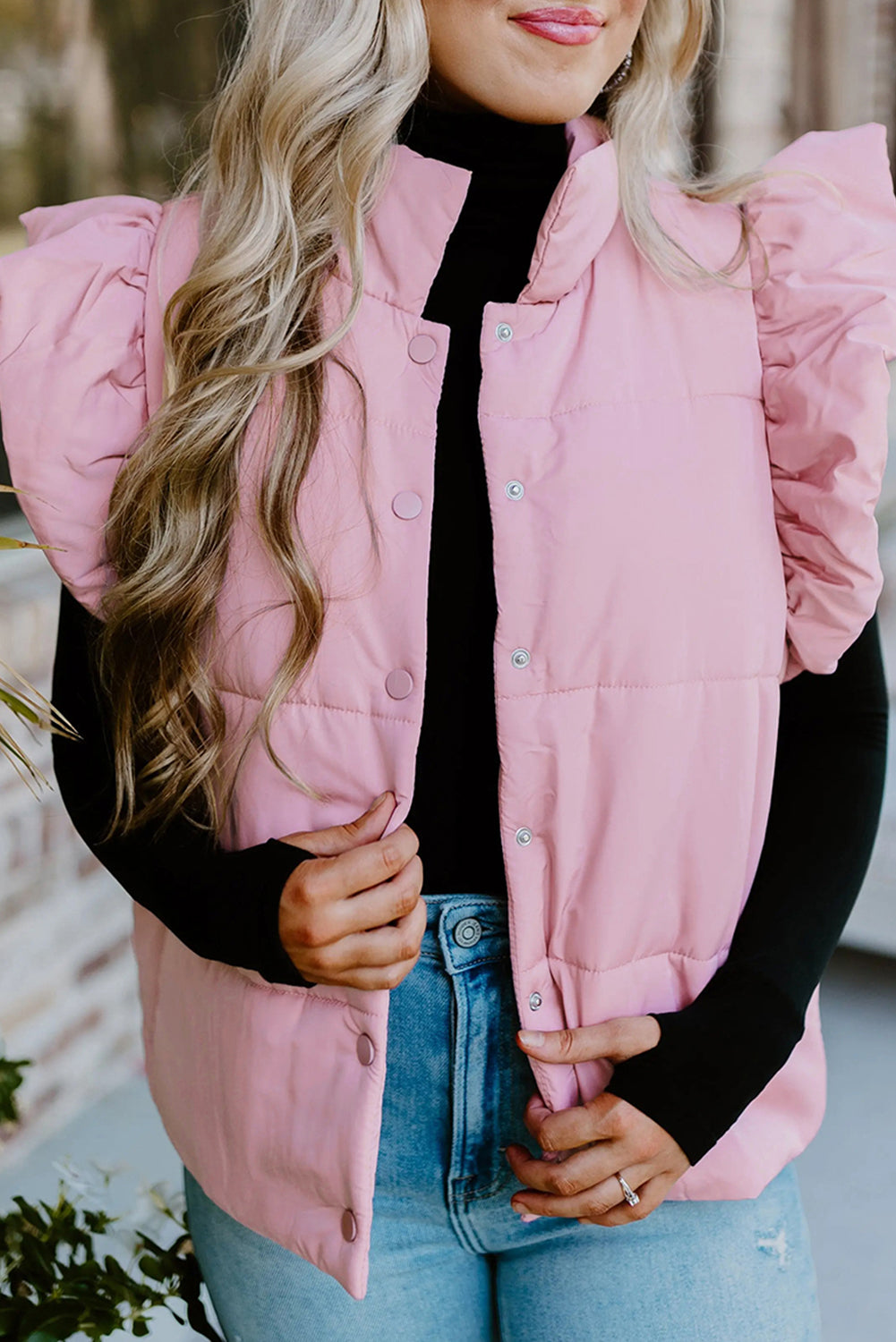 Blush Pink Ruffle Puffer Vest