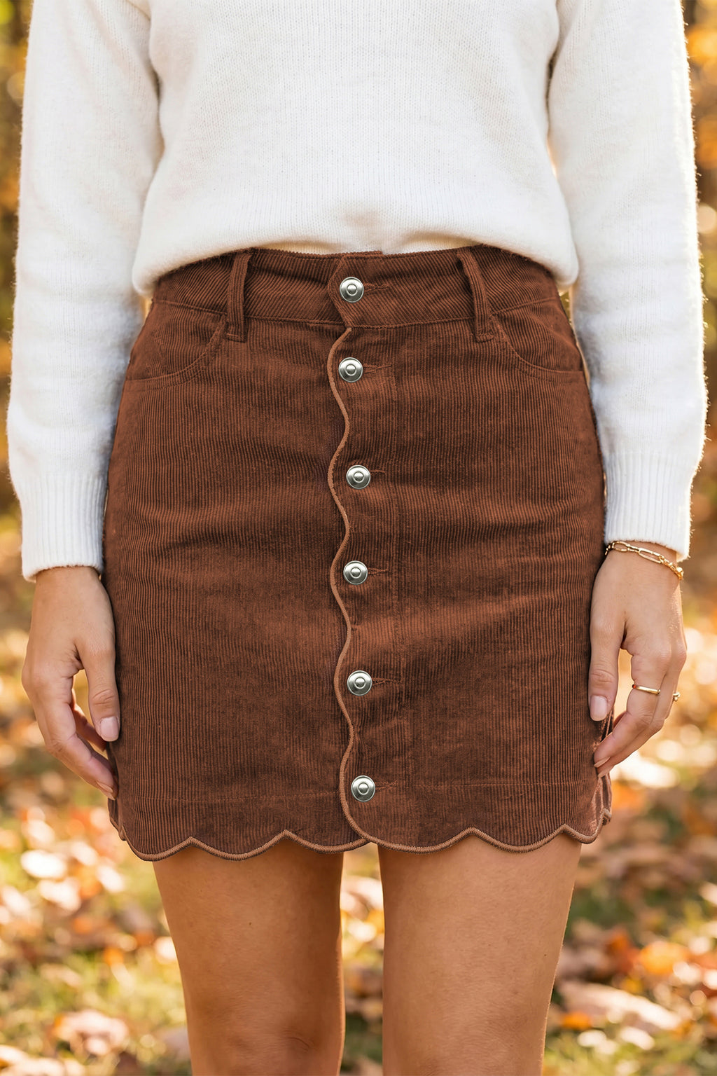 Button-Front Corduroy Mini Skirt
