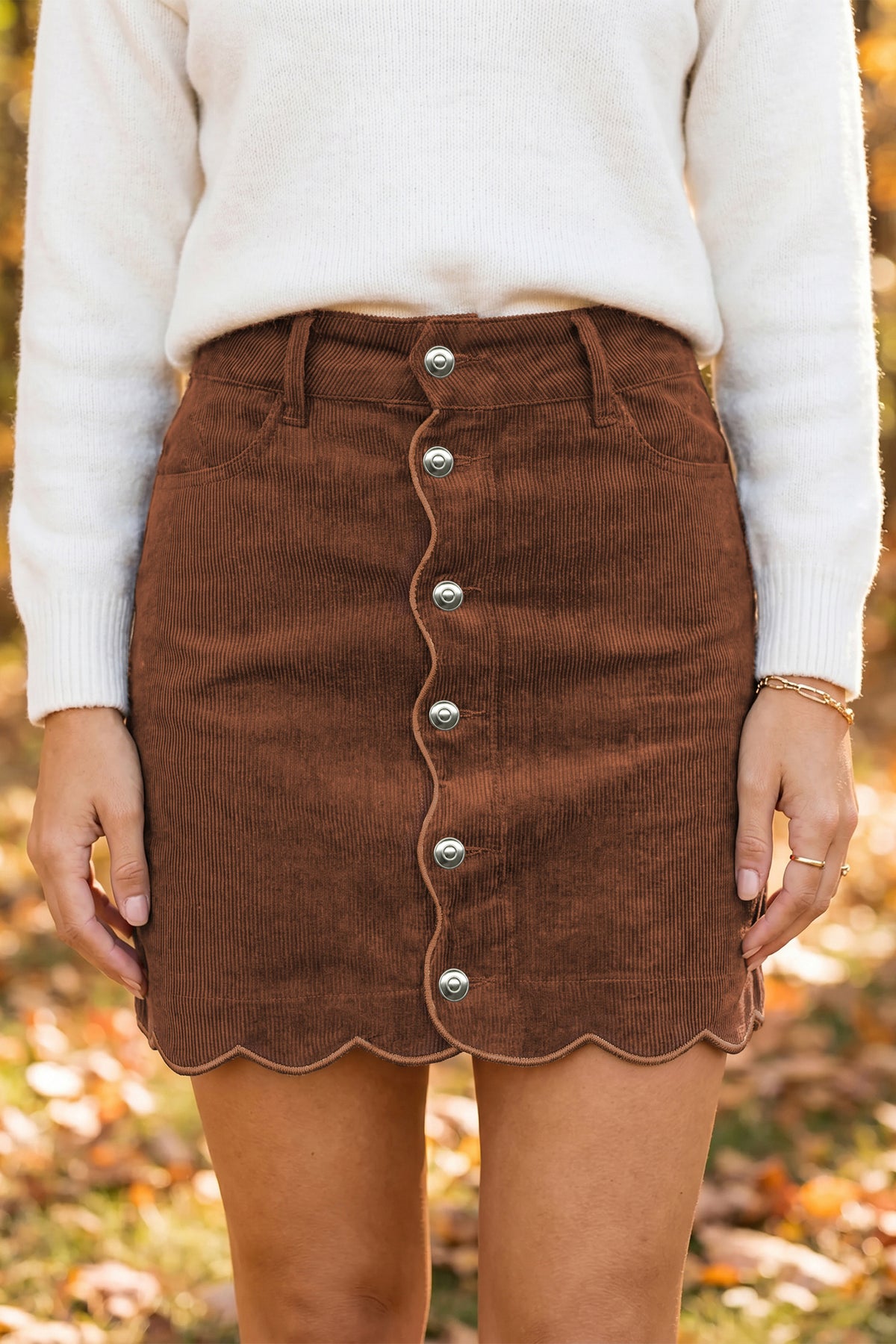 Button-Front Corduroy Mini Skirt