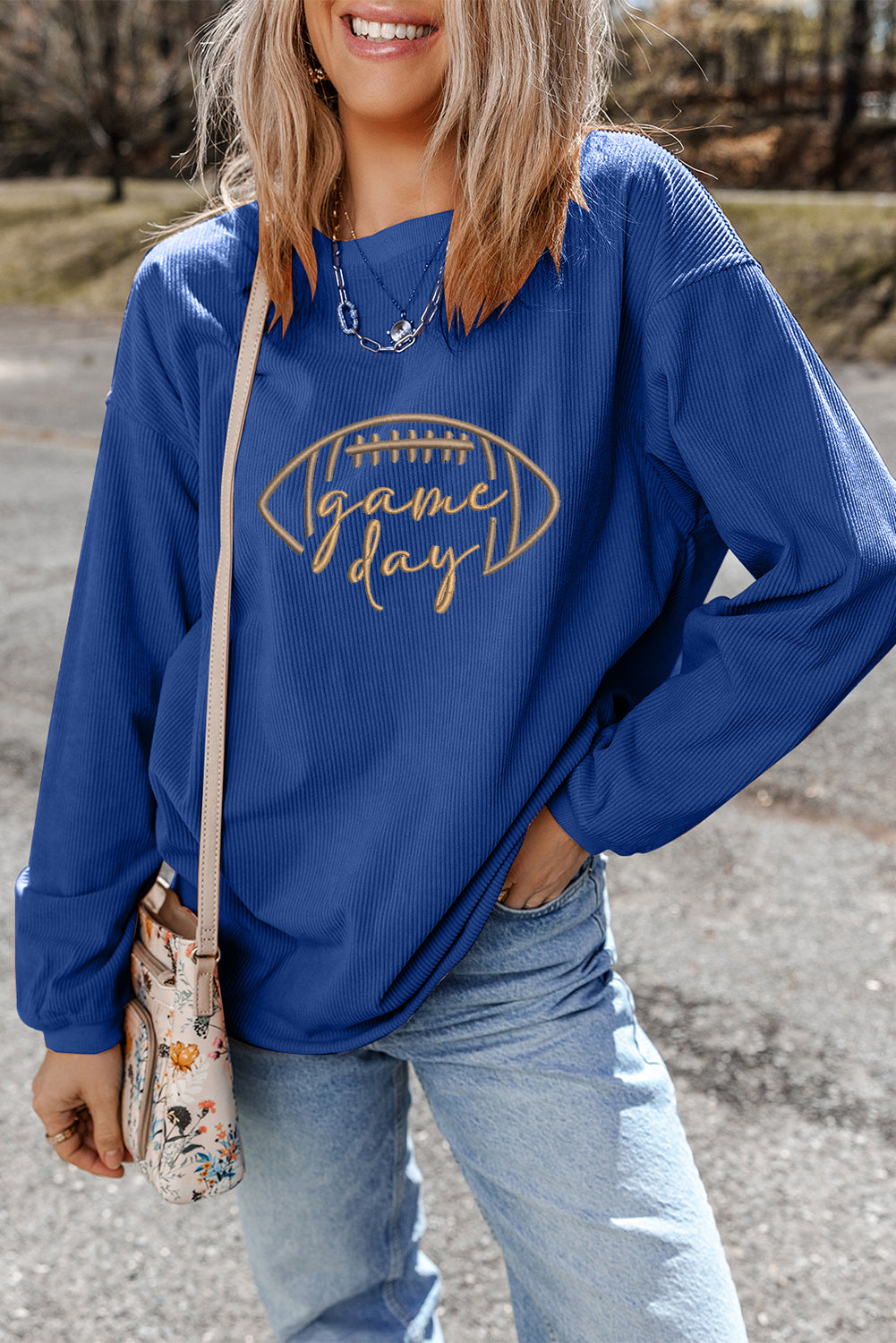 Embroidered Game Day Corduroy Sweatshirt