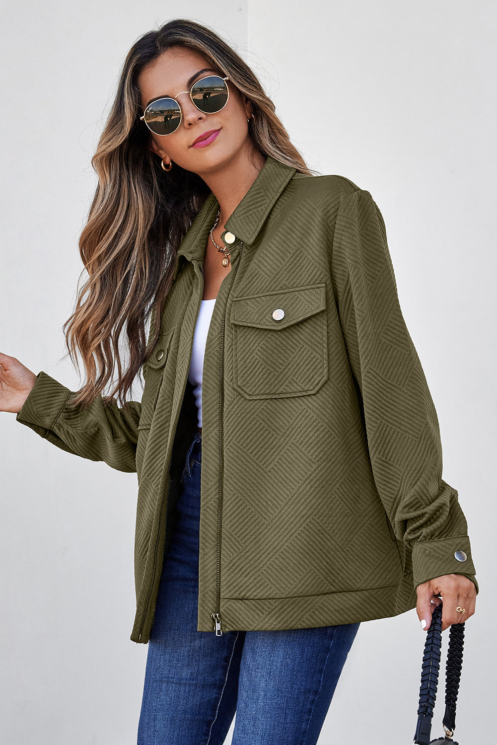 Remi Olive Zip-Up Utility Jacket