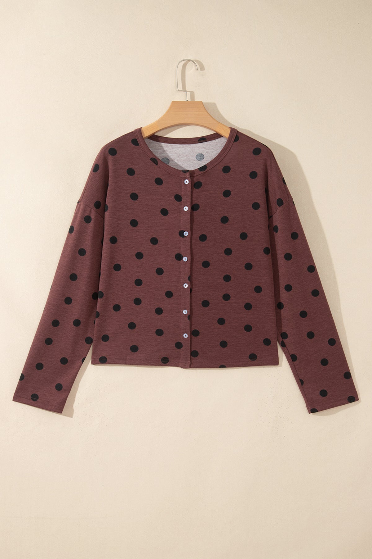 Brown Polka Dot Button Front Top