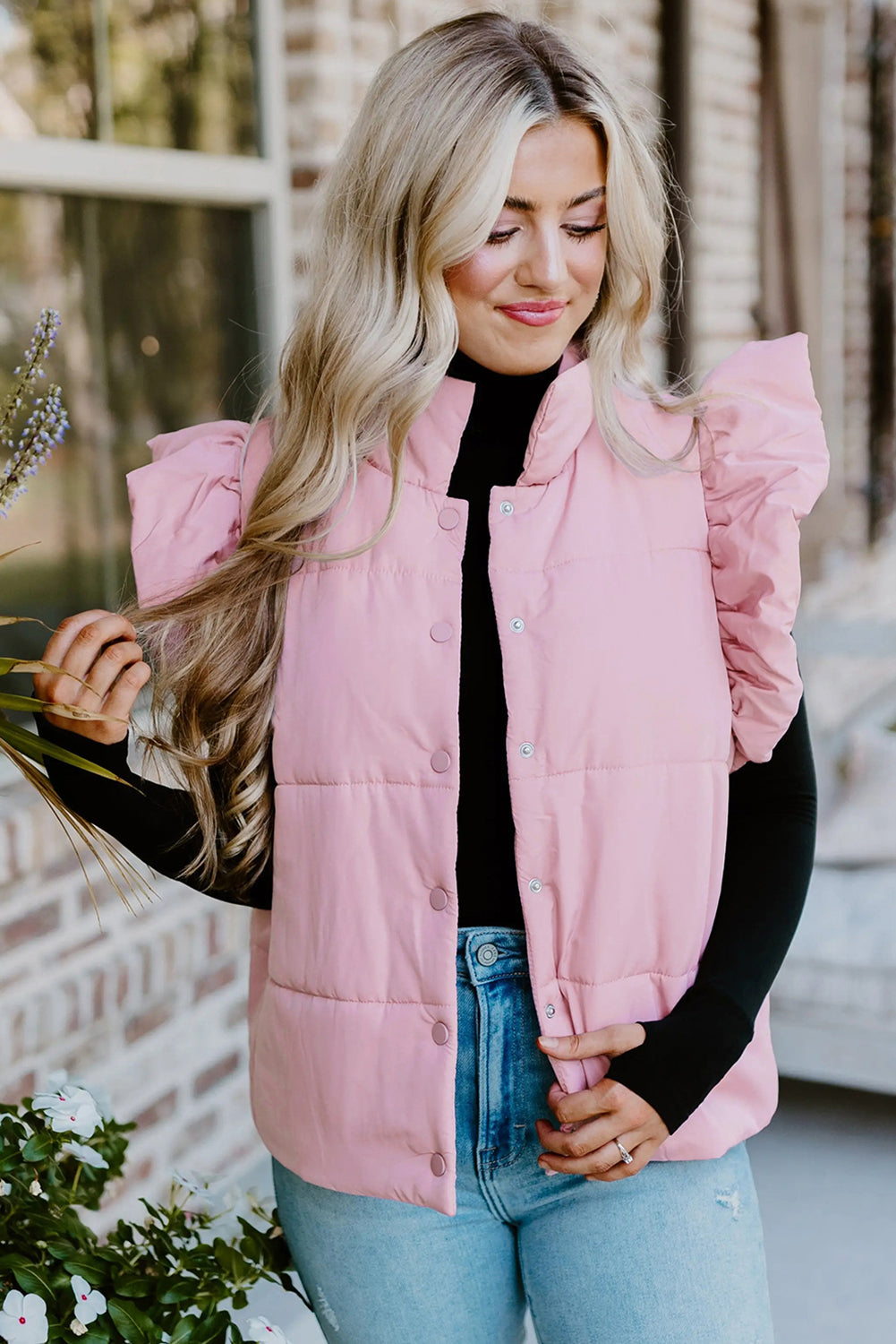Blush Pink Ruffle Puffer Vest