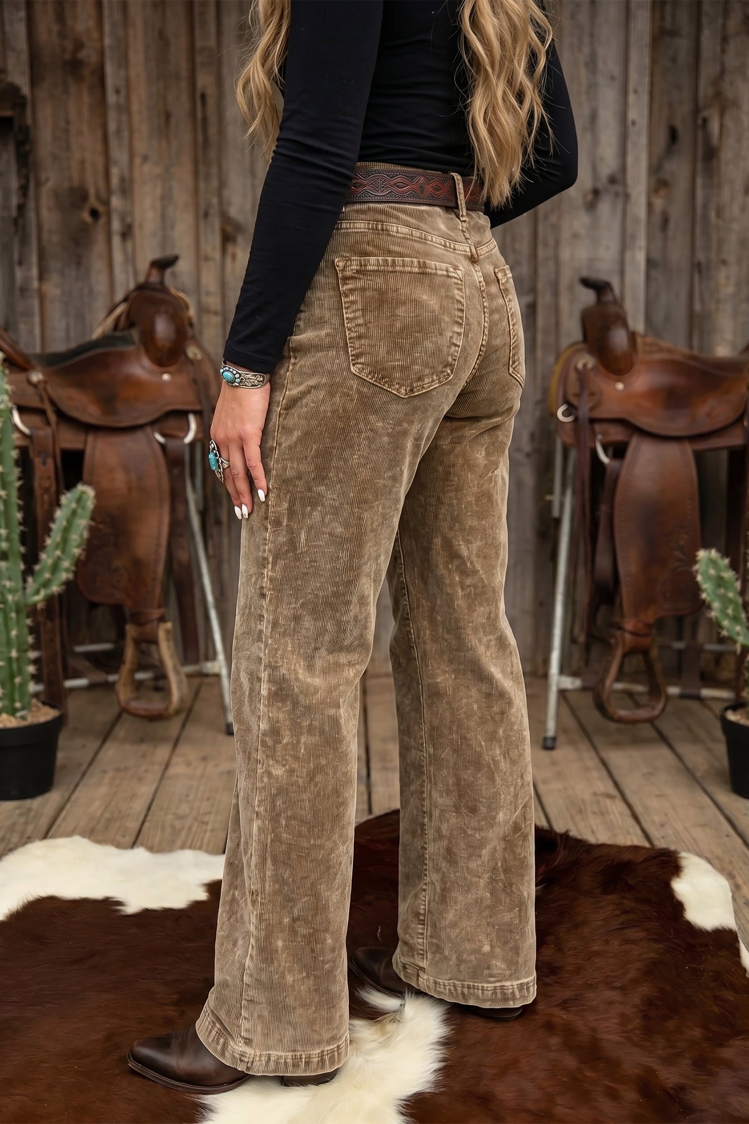 Camel Corduroy Straight Leg Pants
