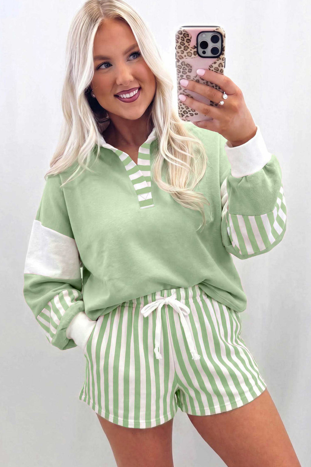 Striped Color Block Pullover & Shorts Set