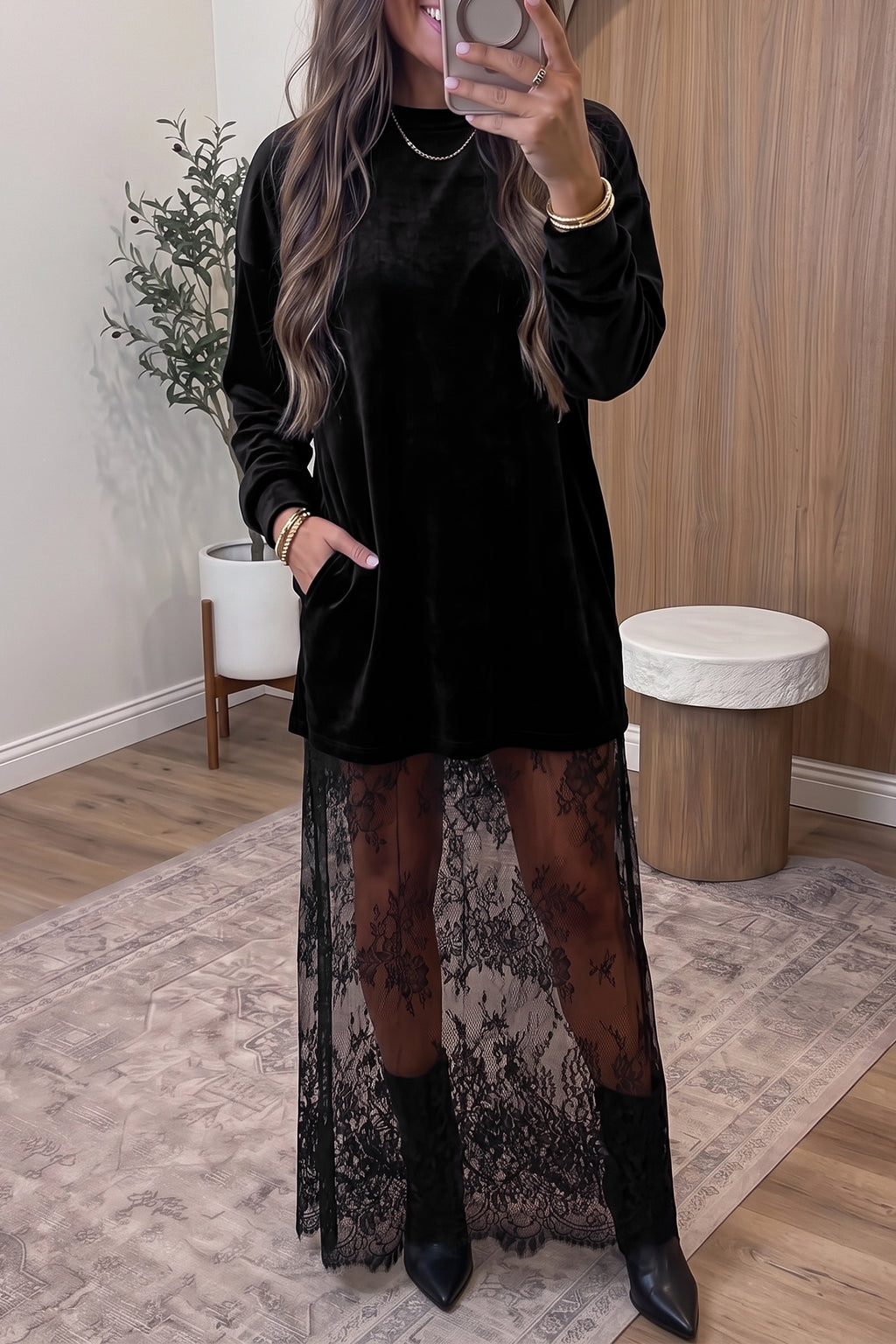 Midnight Velvet Lace Maxi Dress