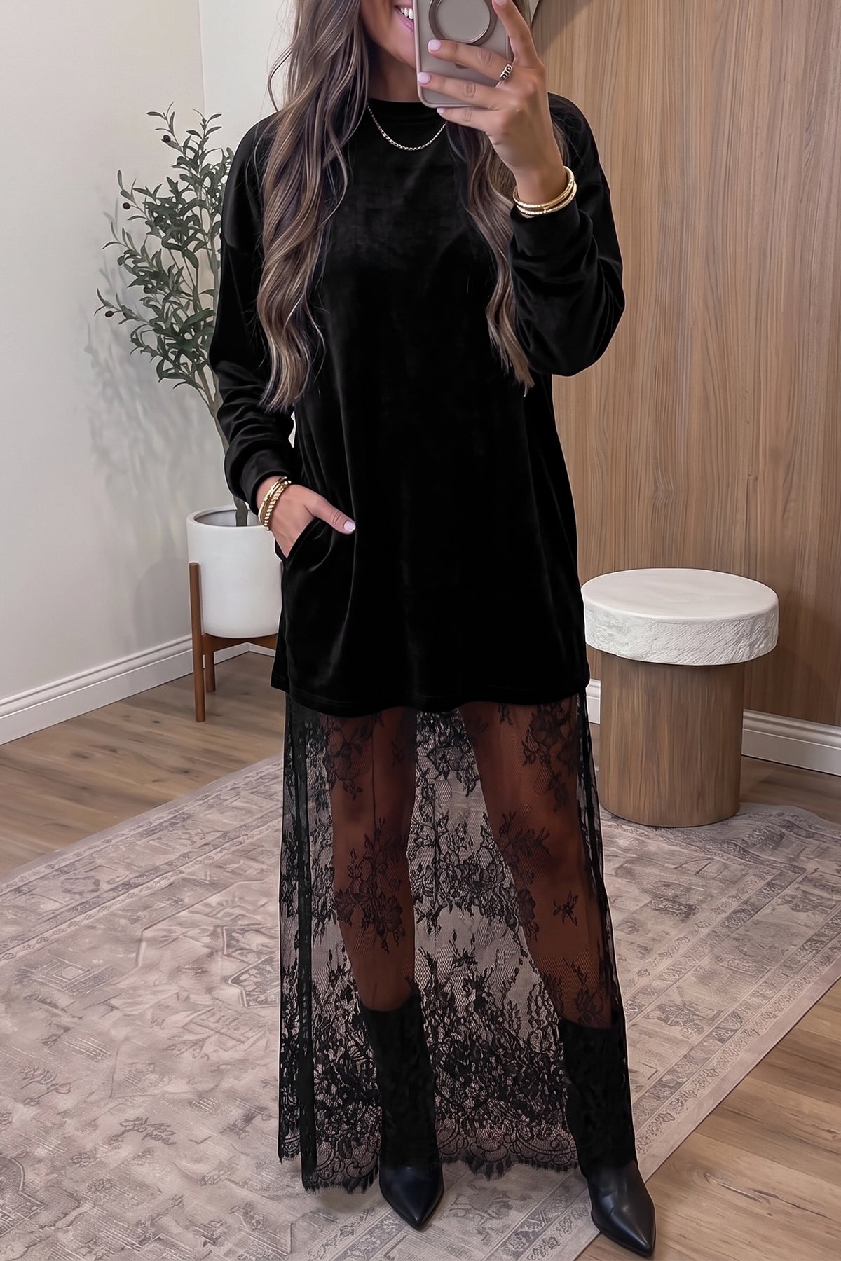 Midnight Velvet Lace Maxi Dress