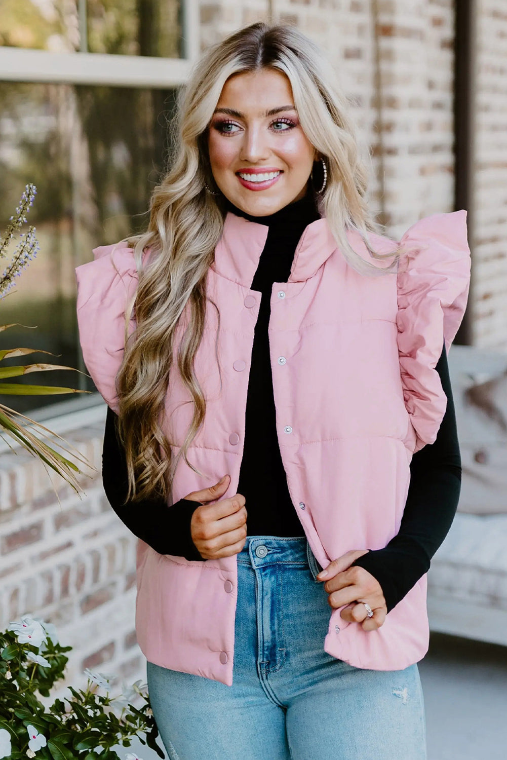 Blush Pink Ruffle Puffer Vest