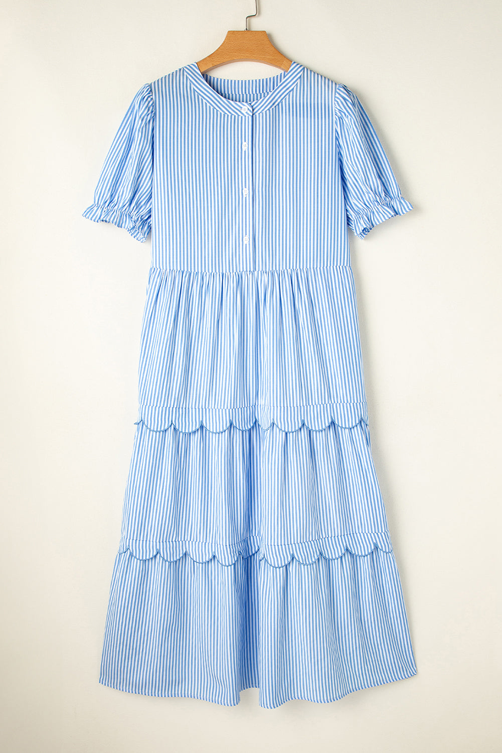 Noah Striped Tiered Scallop Midi Dress