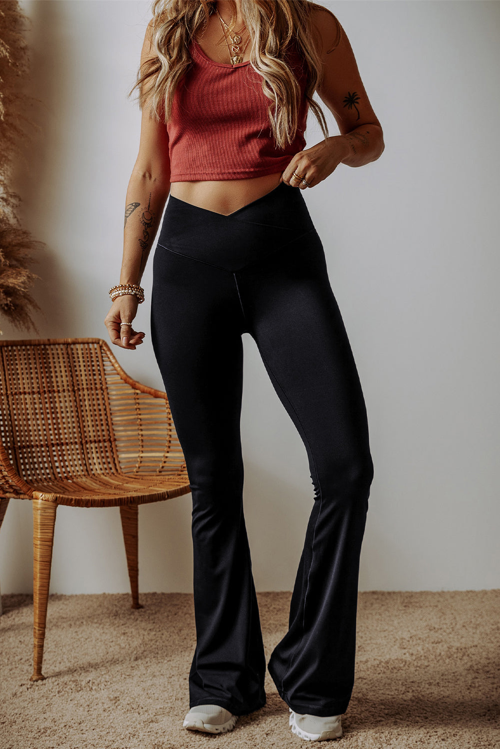Black Crossover Flare Leggings