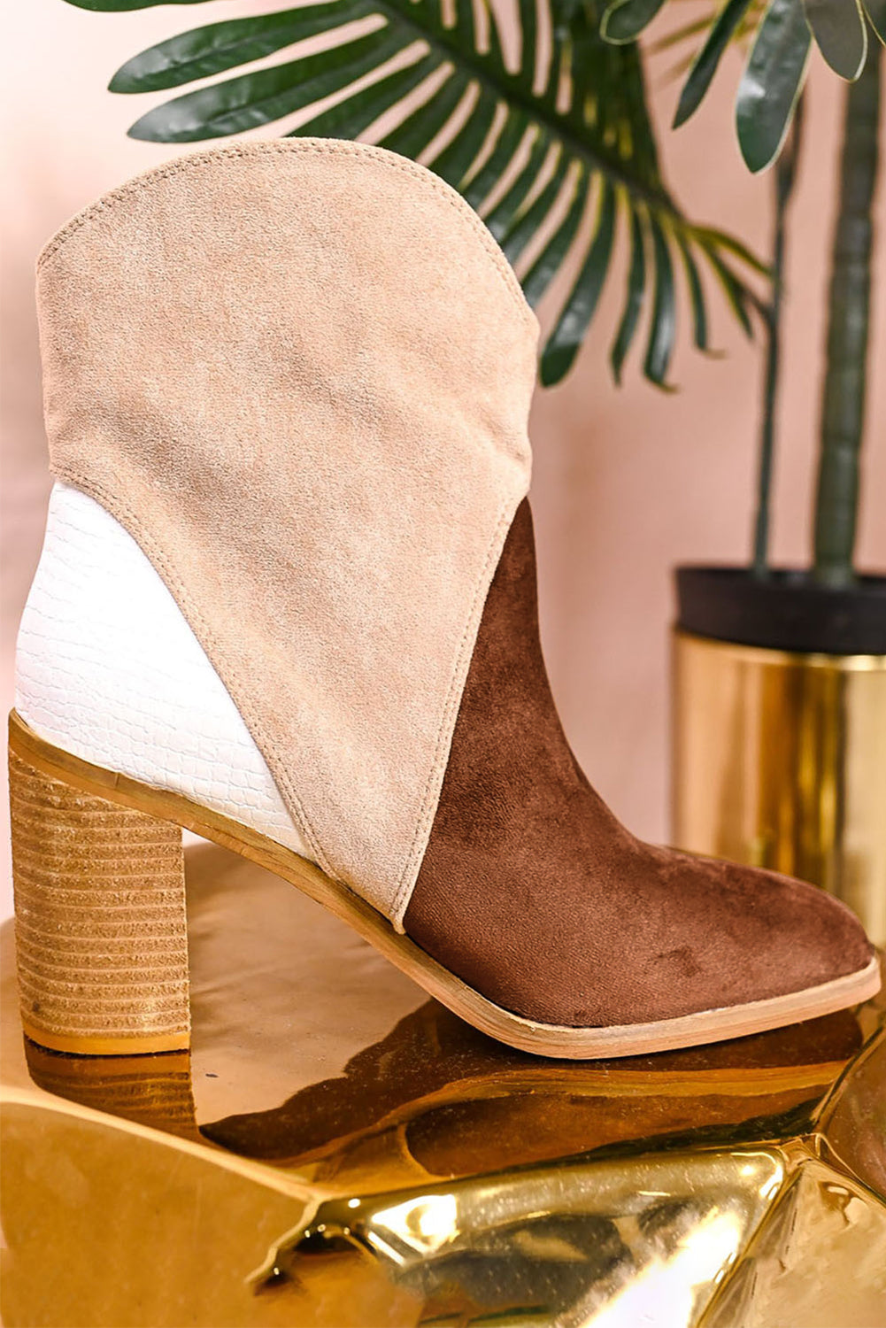 Two-Tone Suede Western Ankle Booties