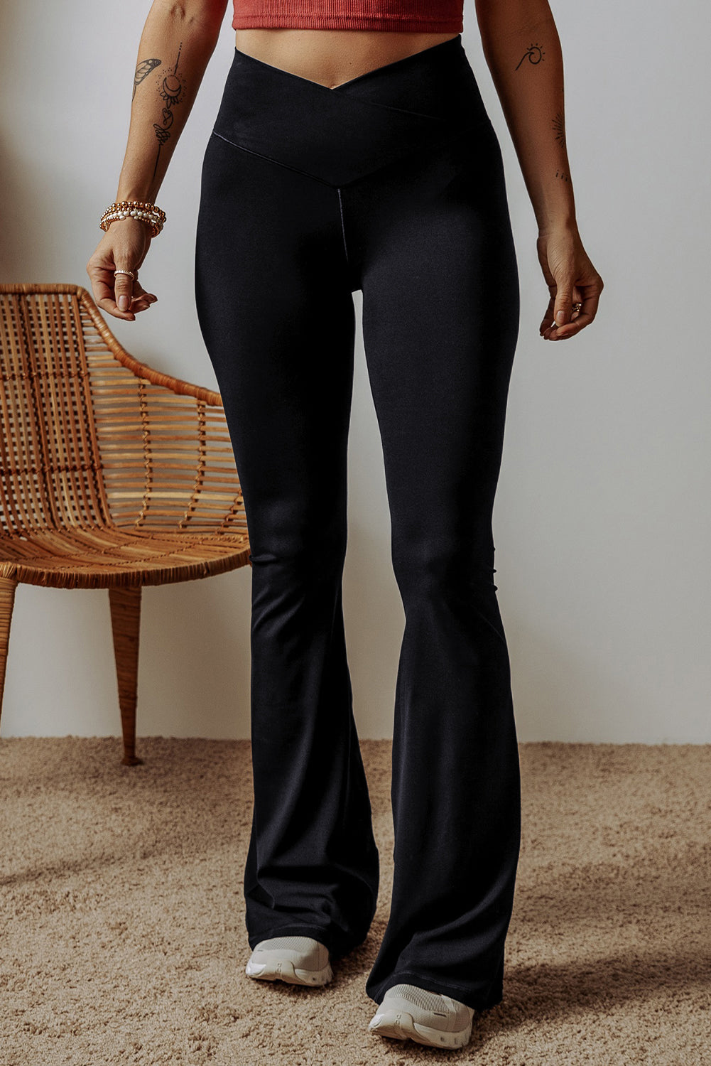 Black Crossover Flare Leggings